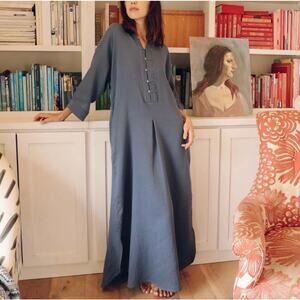 Odd Bird Gauze Mandarin Collar Kaftan Tunic Maxi Relaxed Lounge Dress - Medium